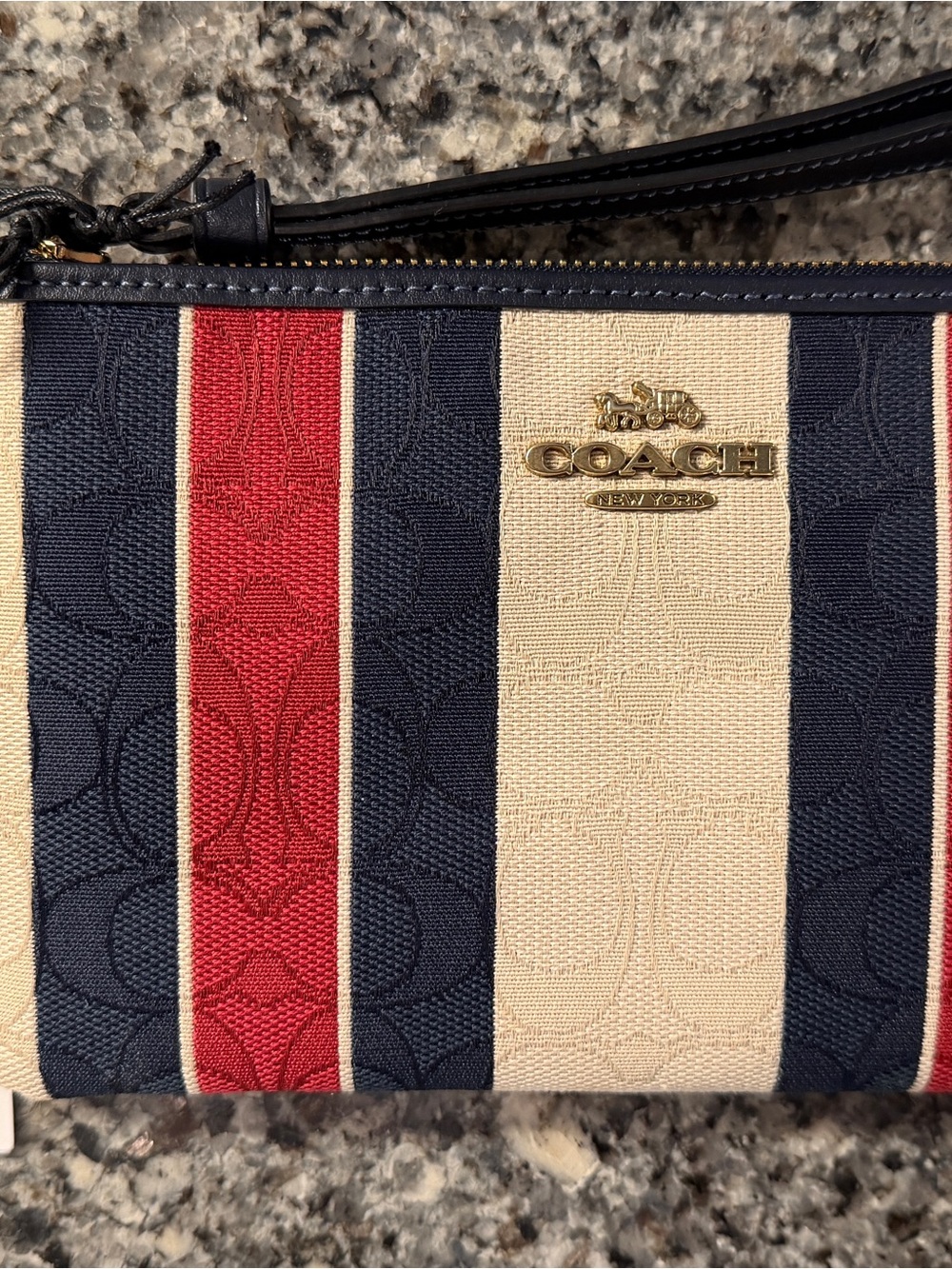 NWT Coach Signature Stripe Jacquard Wristlet – Navy, Red & Ivory